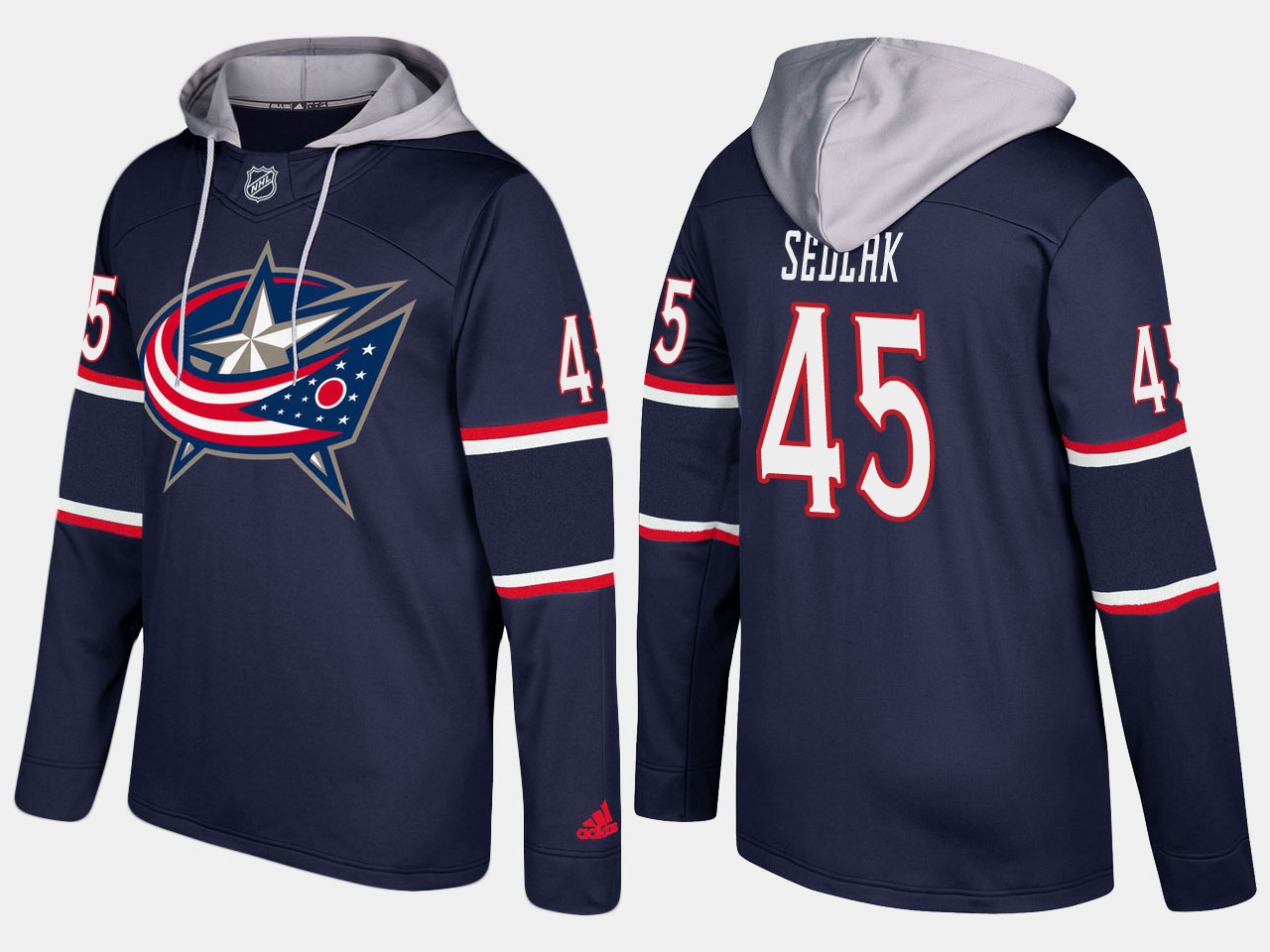 Men NHL Columbus blue jackets 45 lukas sedlak navy blue hoodie